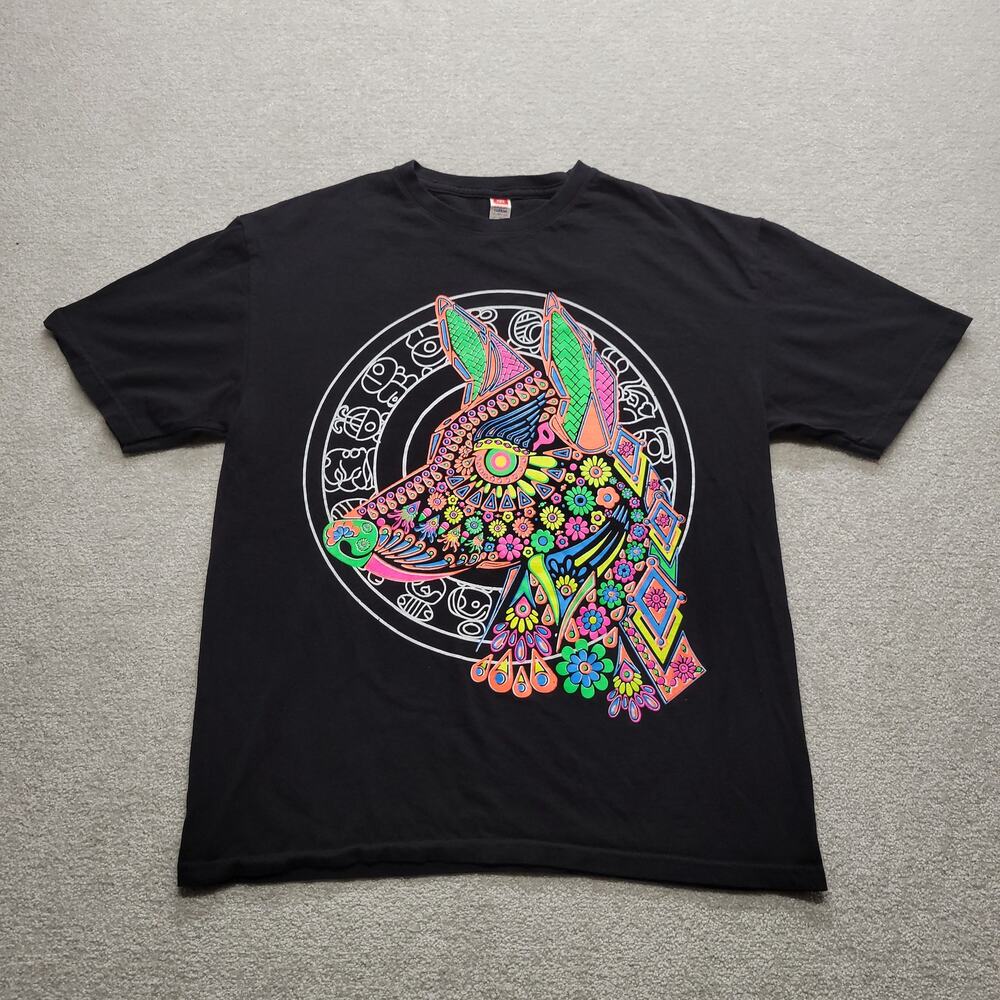 Alebrije Wolf Dog Graphic T Shirt Black Aztec Folk Art Adult Size Large